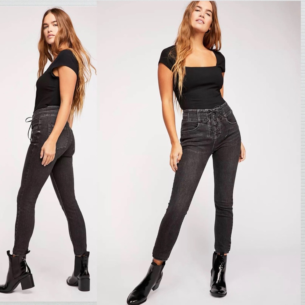FREE PEOPLE Crvy Lace Up Skinny NWT Size 31 Black as Night